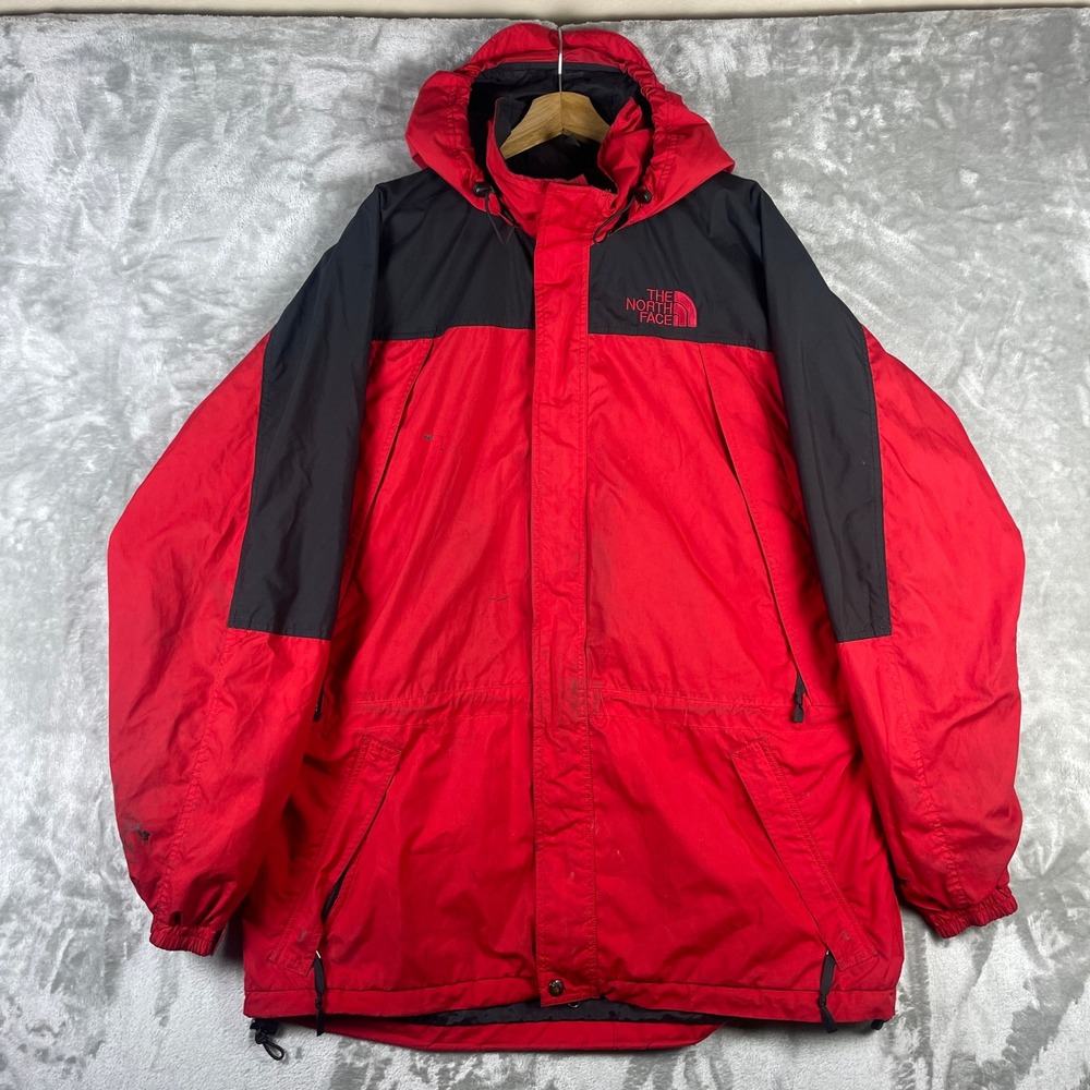 Vintage The North Face Hydrenaline Jacket Men XL Red Black Hooded Windbreaker